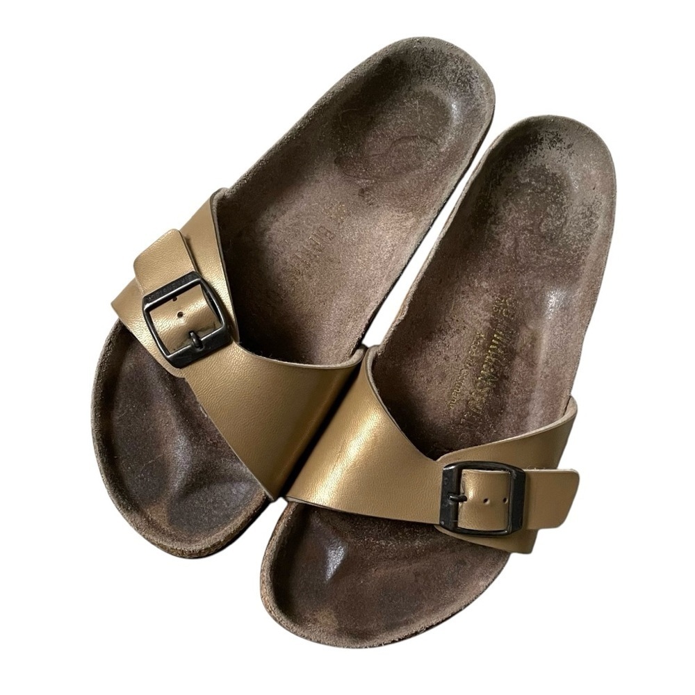 BIRKENSTOCK Madrid Gold Slip-On Flat Cork Orthopedic Sandals Shoes 38